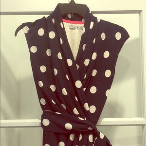 Navy Eliza J Polka Dot Faux-Wrap Dress with Belt